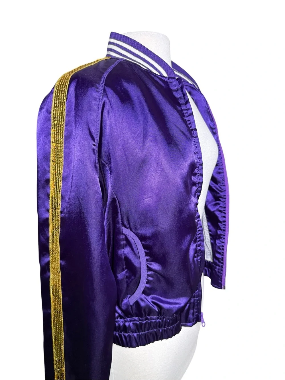 Los Angeles Lakers Y2K Satin Bomber Jacket NBA 4 Her Purple Gold XL EUC